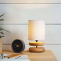 Opviq Lámpara de mesa de madera y PVC Crema